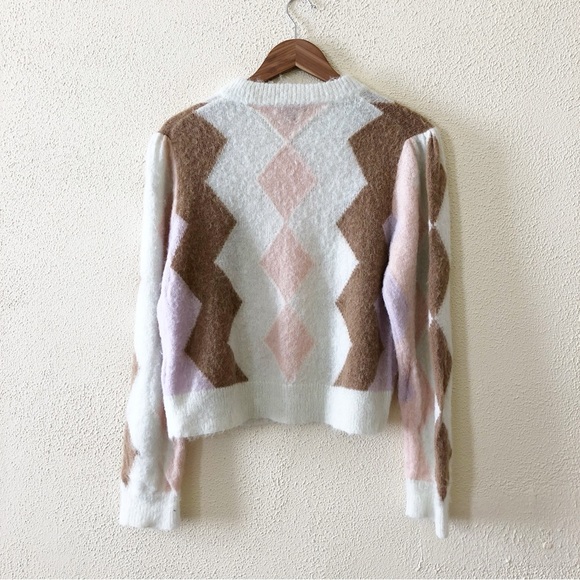 J. Crew Diamond-Checked Argyle Cropped Alpaca Blend Crewneck Sweater M - Picture 3 of 5